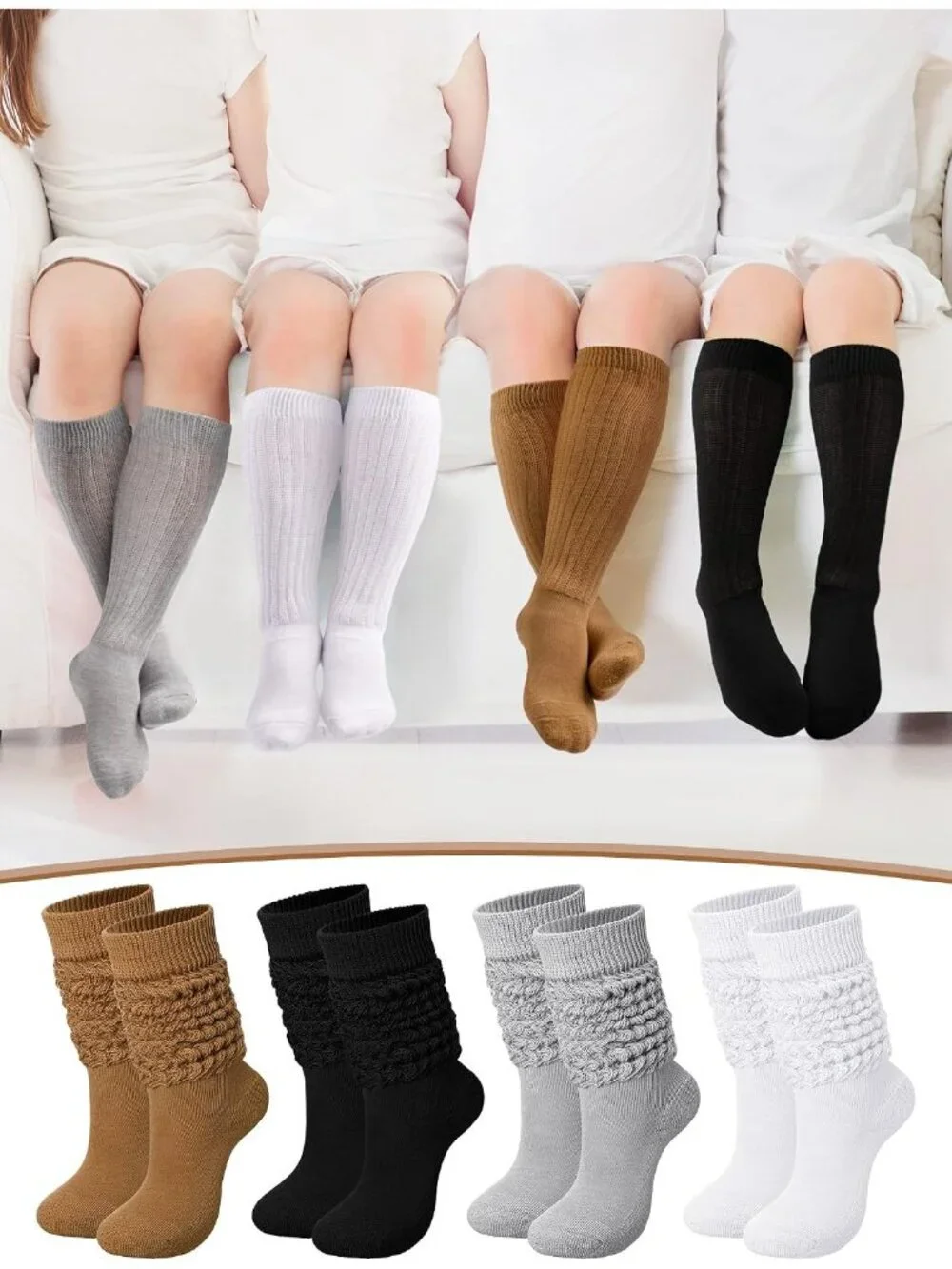 🧦Women's Pure Colour 4 Pairs Neon Slouch Socks Scrunch Socks Athletic Slouchy
